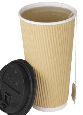 Corrugated paper cup with tea bag and lid